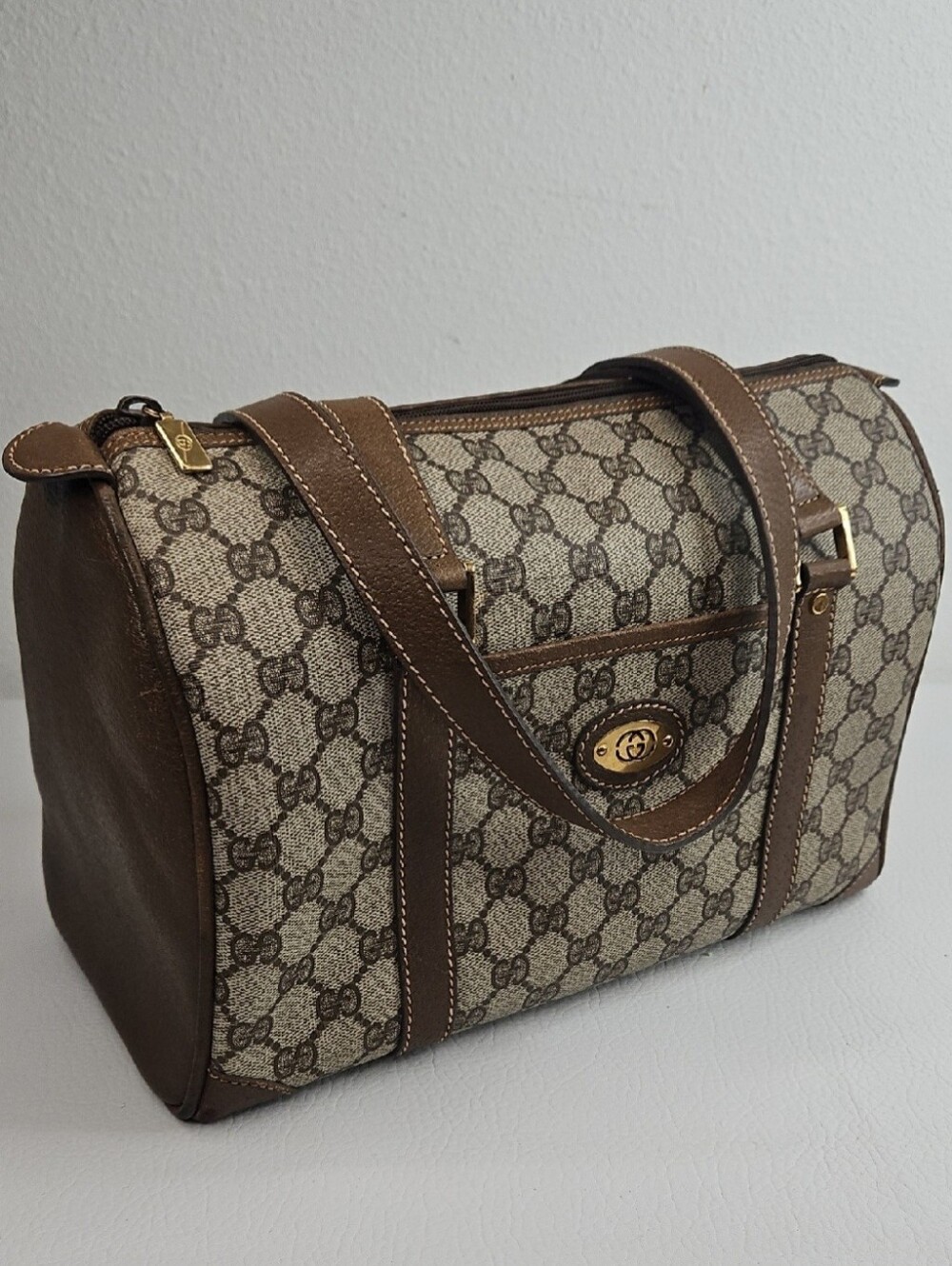 Authentic Gucci Monogram Supreme Classic Satchel Vintage Boston Handbag Purse